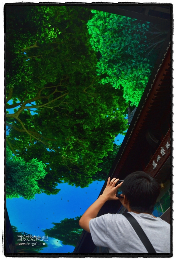 9月8日，在西安市大雁塔景區(qū)，“天幕”景觀吸引游客駐足觀看，并拿出手機(jī)拍攝。